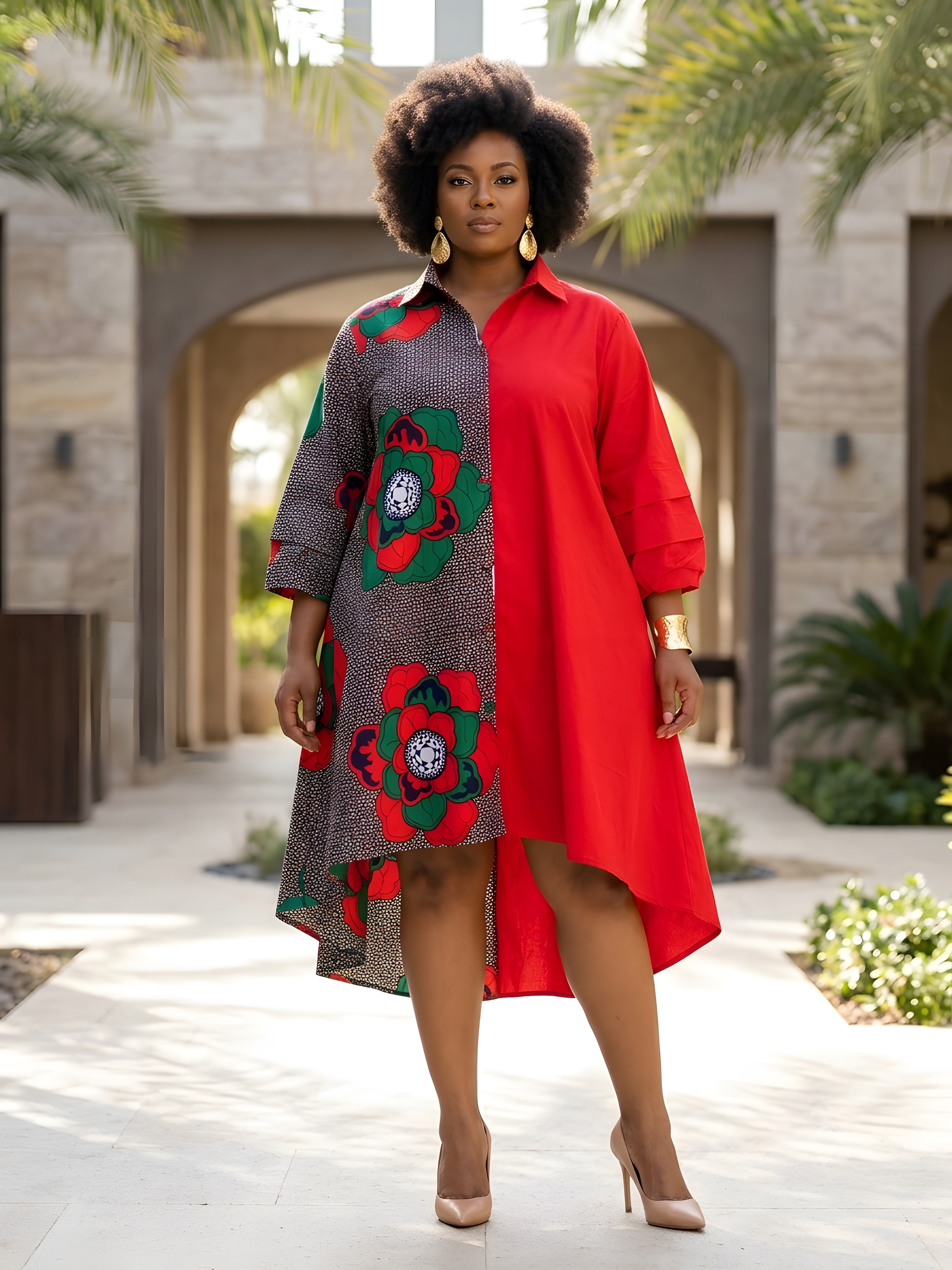 African Accent High Low Swing Dress | One Size