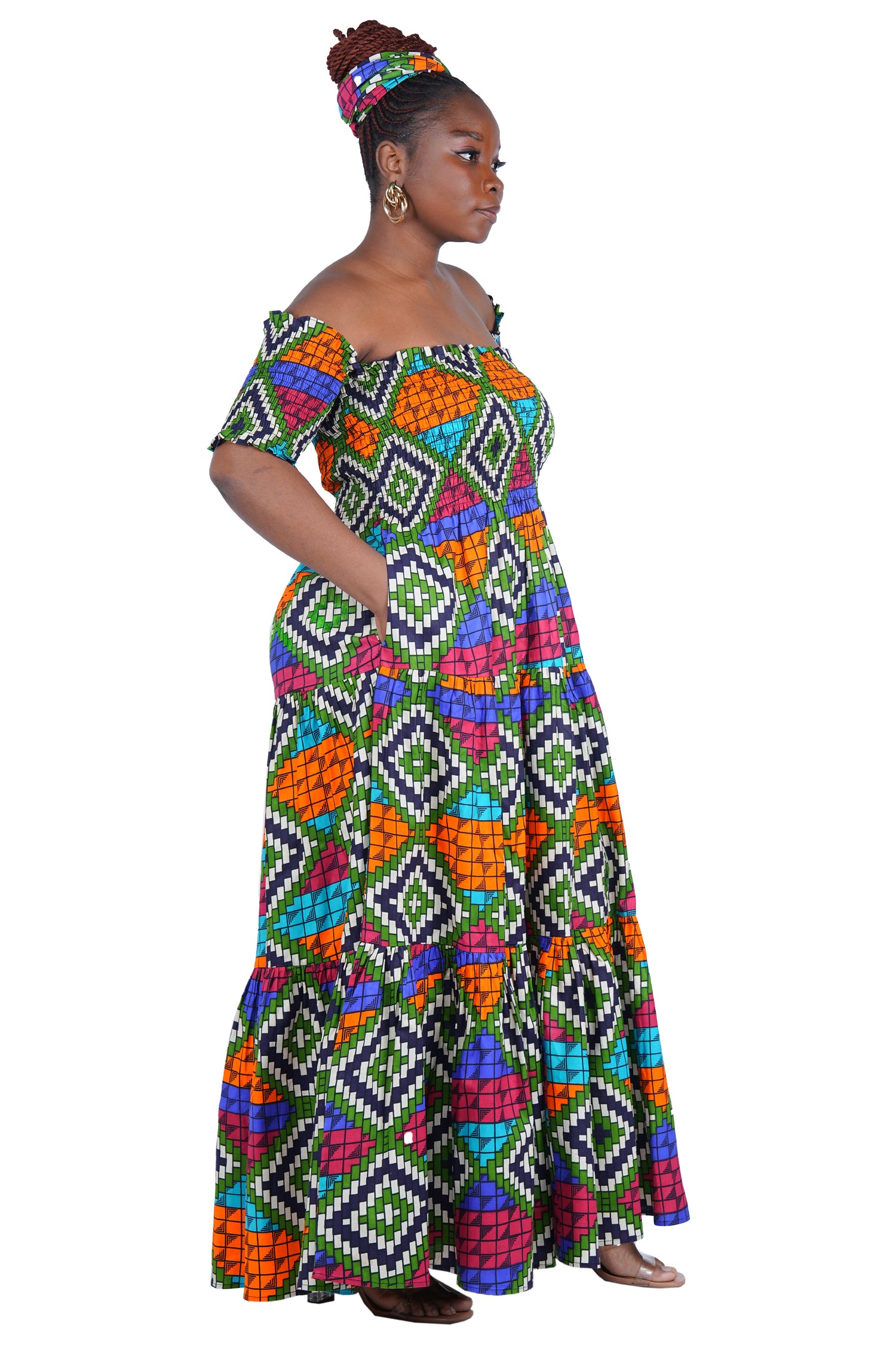 Smocked Off-the-Shoulder Cotton Dress | One Size