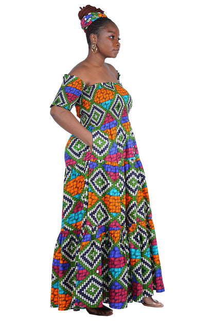 Smocked Off-the-Shoulder Cotton Dress | One Size