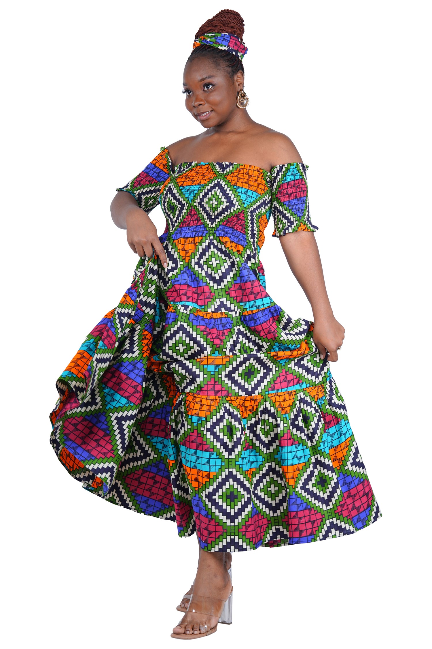 Smocked Off-the-Shoulder Cotton Dress | One Size