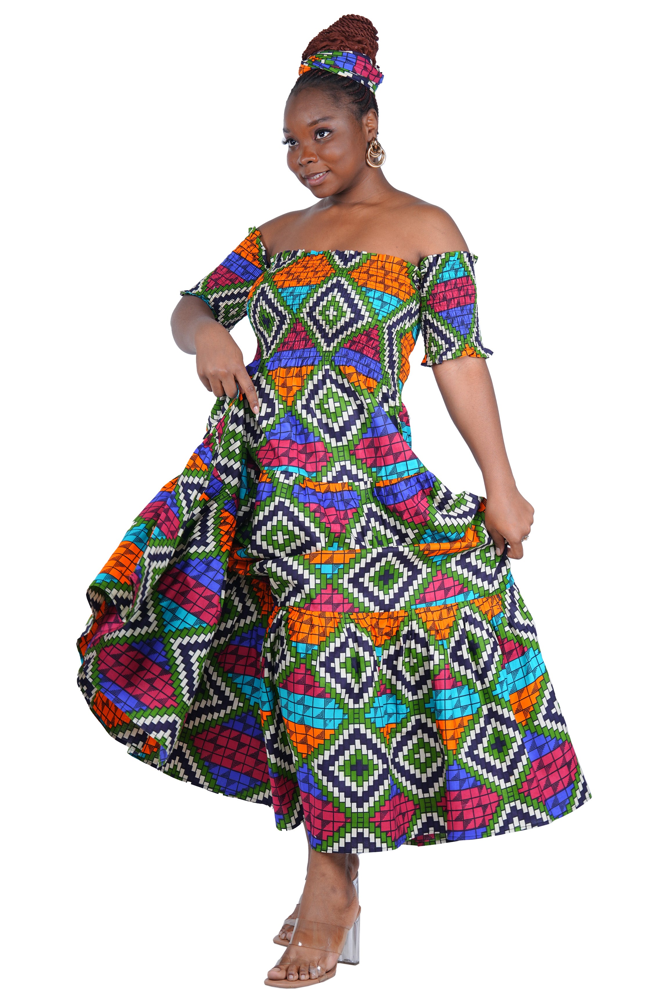 Smocked Off-the-Shoulder Cotton Dress | One Size