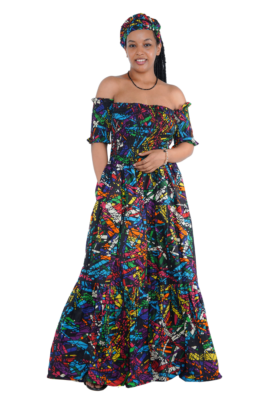Smocked Off-the-Shoulder Cotton Dress | One Size