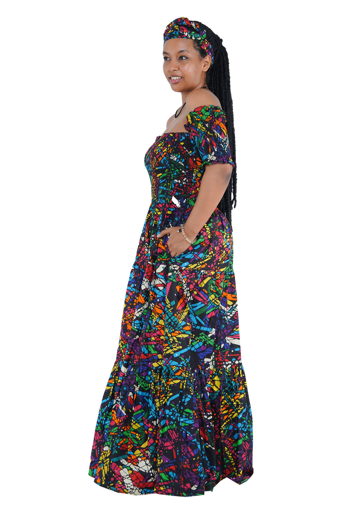 Smocked Off-the-Shoulder Cotton Dress | One Size
