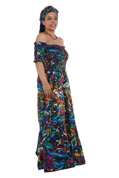 Smocked Off-the-Shoulder Cotton Dress | One Size