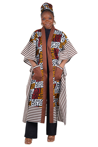 African Kimono Cardigan with Pockets &amp; Matching Headwrap | One Size