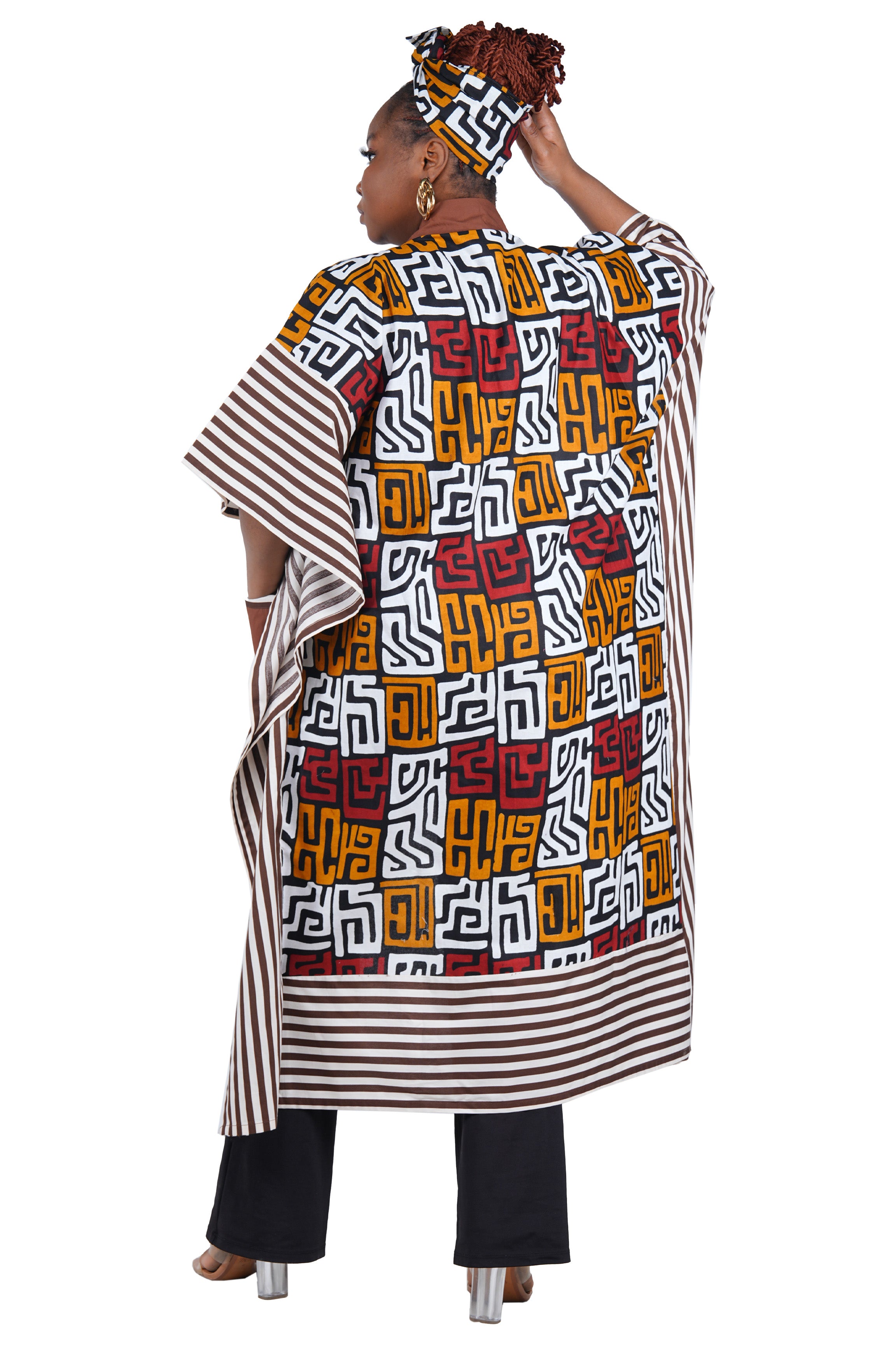 African Kimono Cardigan with Pockets &amp; Matching Headwrap | One Size
