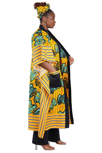 African Kimono Cardigan with Pockets &amp; Matching Headwrap | One Size