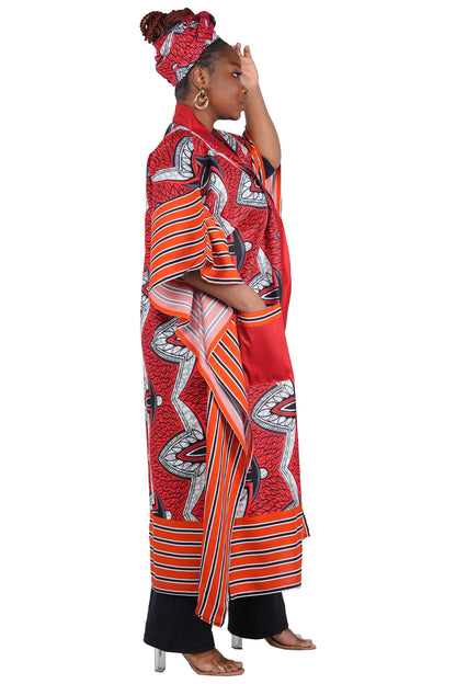 African Kimono Cardigan with Pockets &amp; Matching Headwrap | One Size