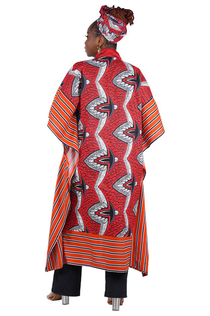 African Kimono Cardigan with Pockets &amp; Matching Headwrap | One Size