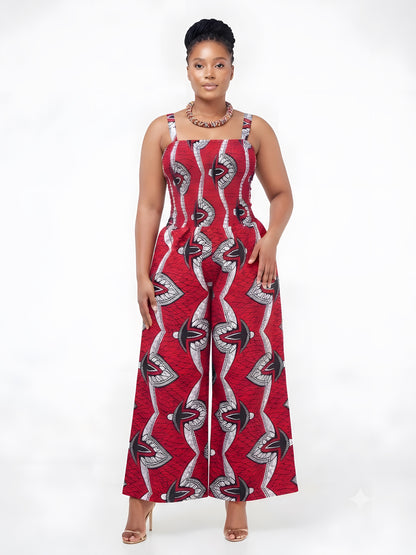 African Smocked Wide Leg Jumpsuit with Matching Kimono | One Size