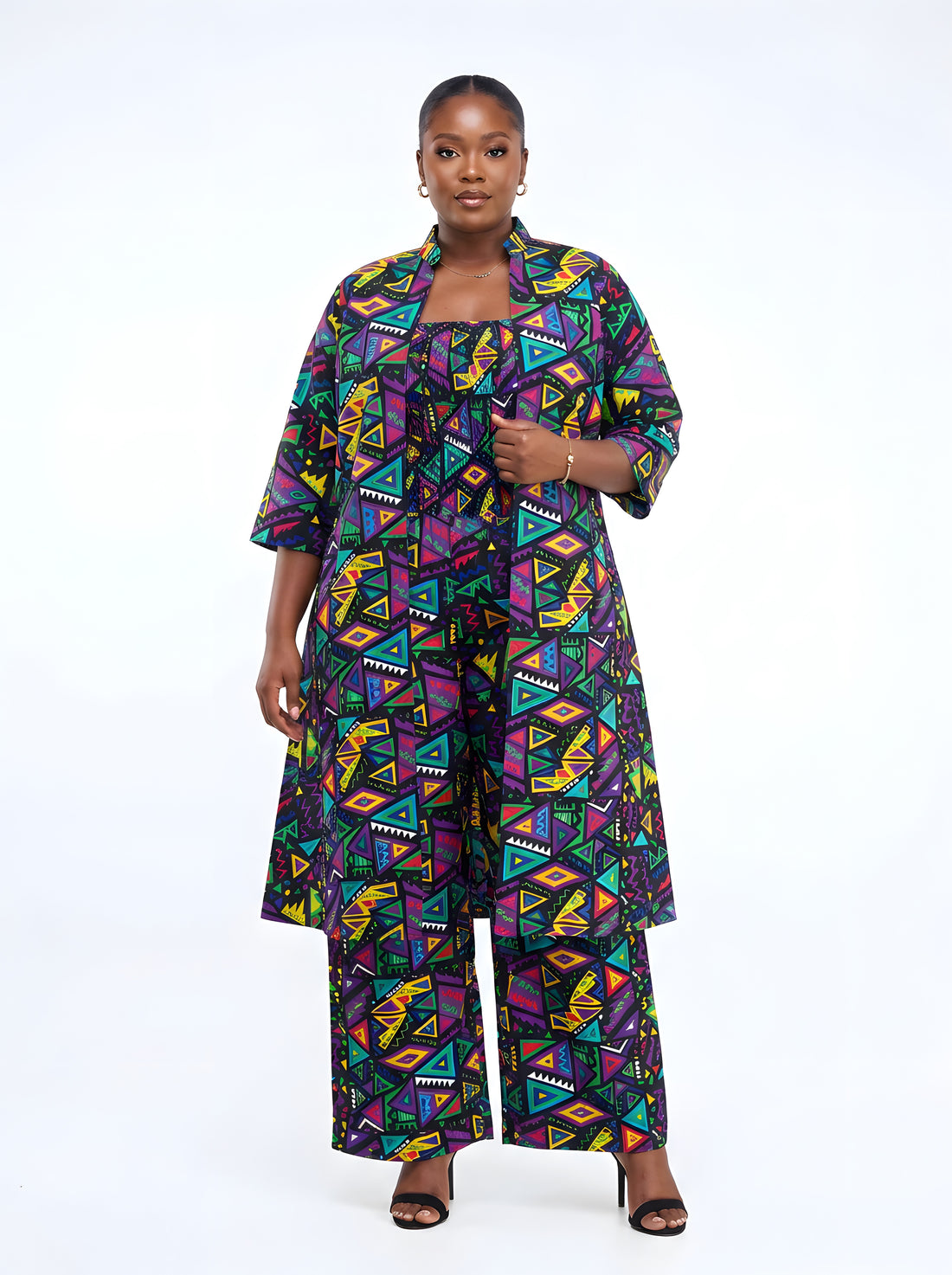 African Smocked Wide Leg Jumpsuit with Matching Kimono | One Size