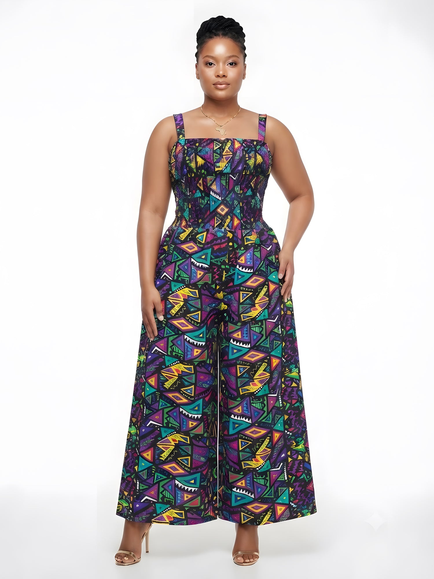 African Smocked Wide Leg Jumpsuit with Matching Kimono | One Size