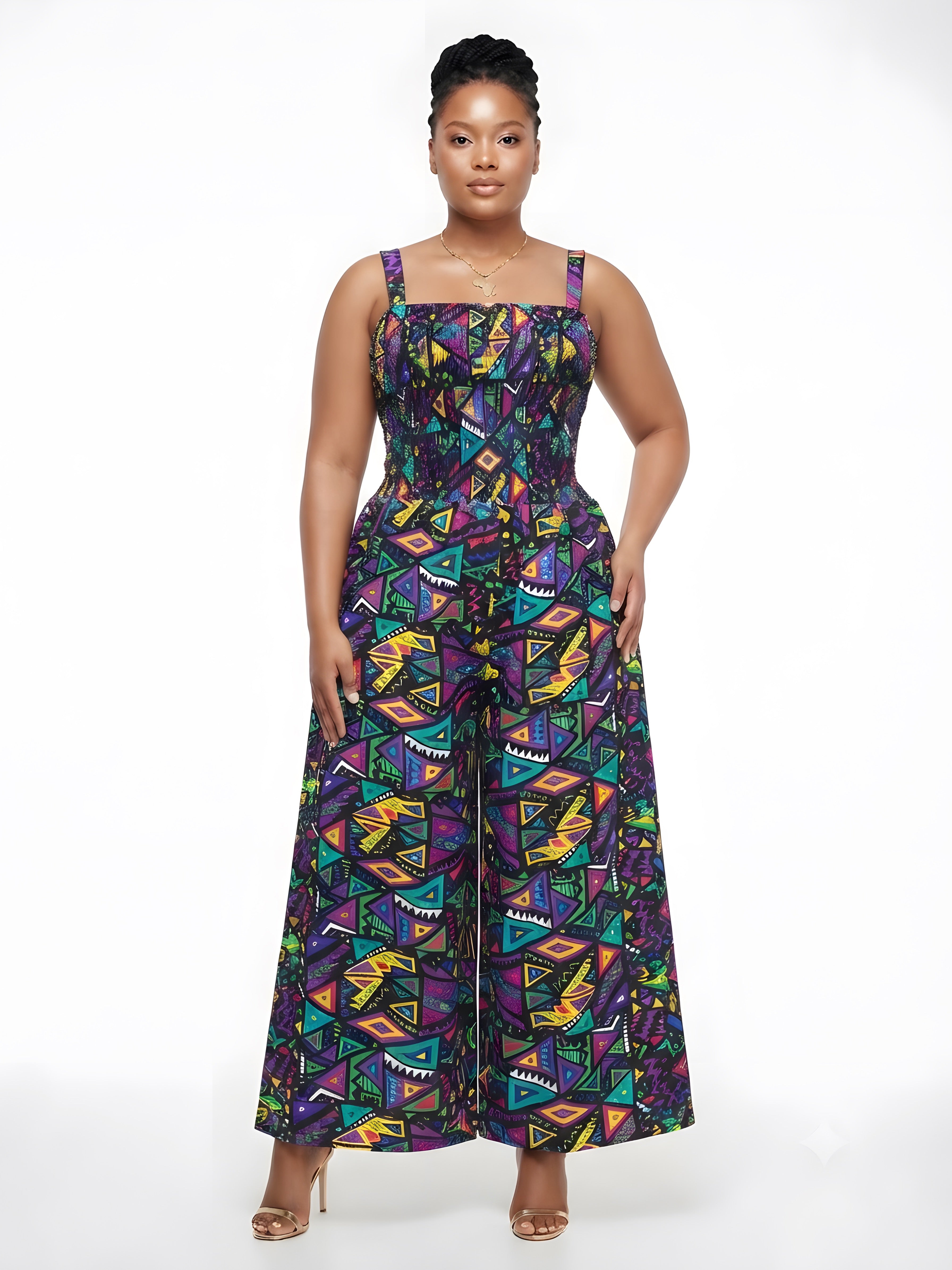 African Smocked Wide Leg Jumpsuit with Matching Kimono | One Size