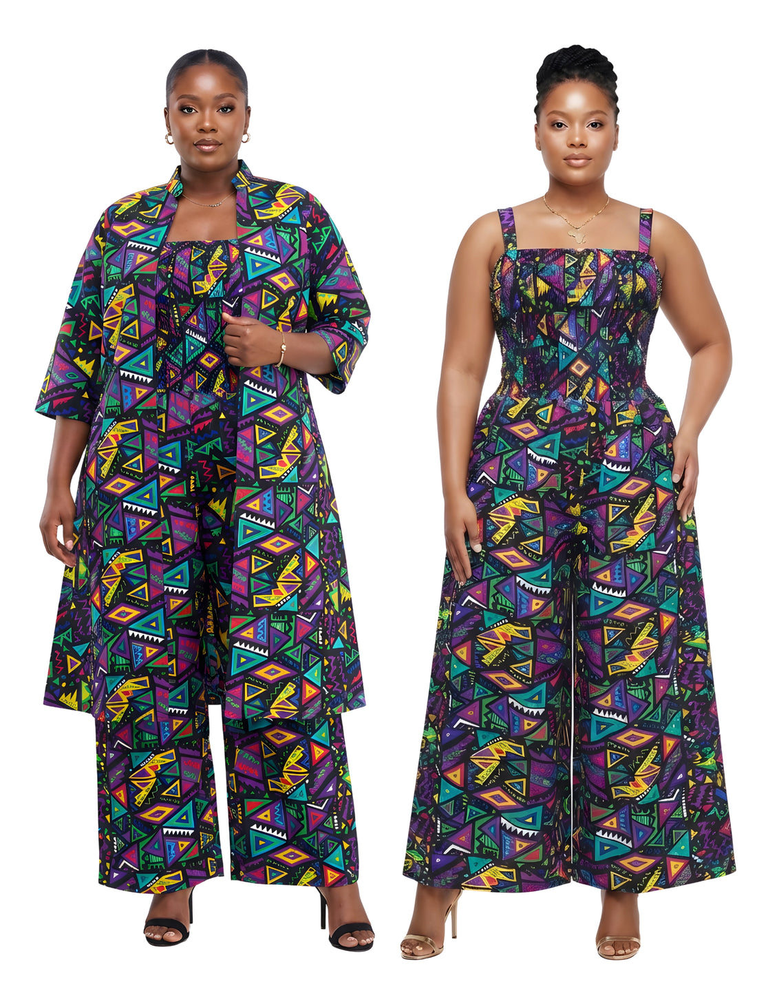 African Smocked Wide Leg Jumpsuit with Matching Kimono | One Size