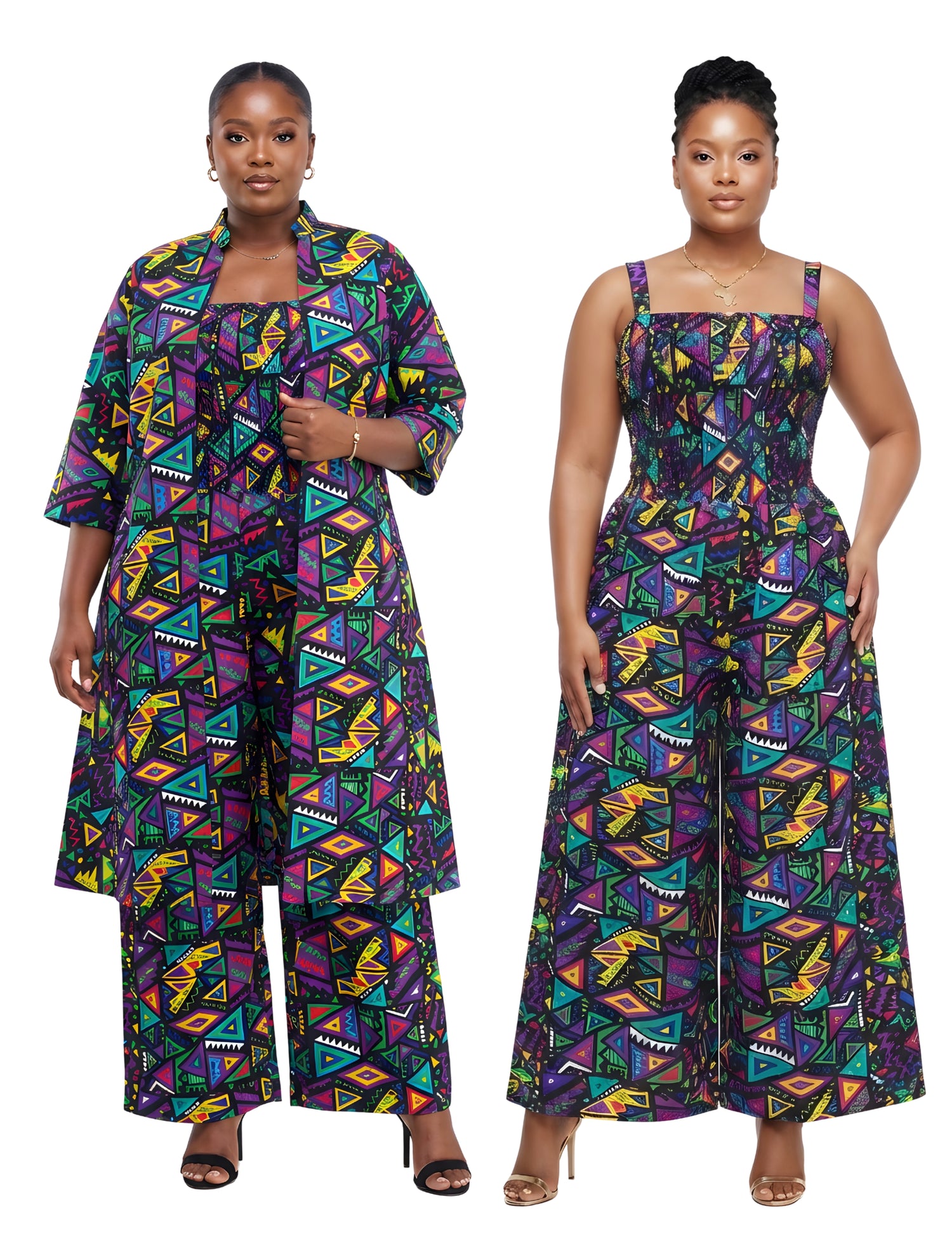 African Smocked Wide Leg Jumpsuit with Matching Kimono | One Size