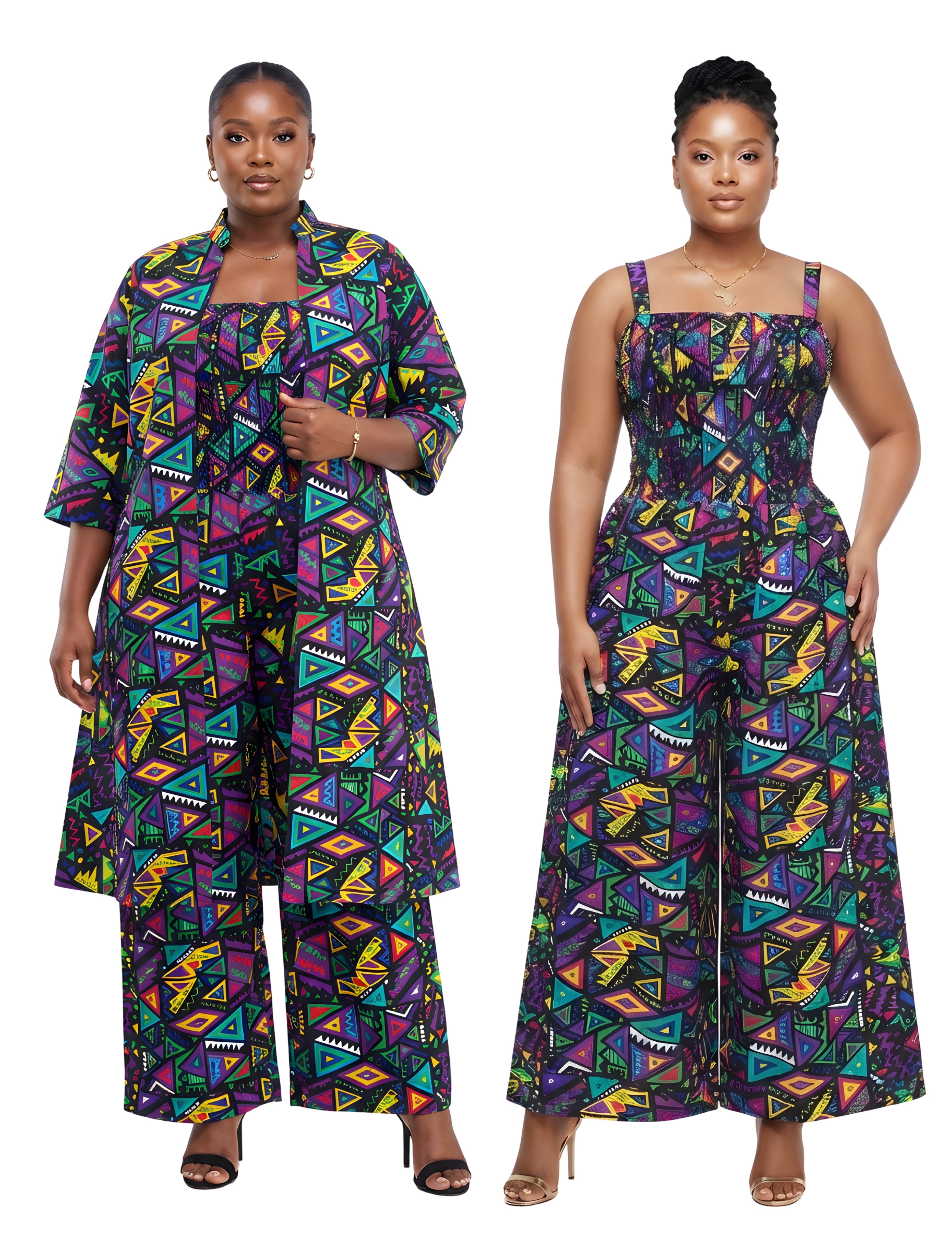African Smocked Wide Leg Jumpsuit with Matching Kimono | One Size