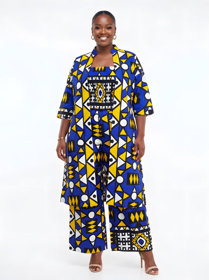 African Smocked Wide Leg Jumpsuit with Matching Kimono | One Size
