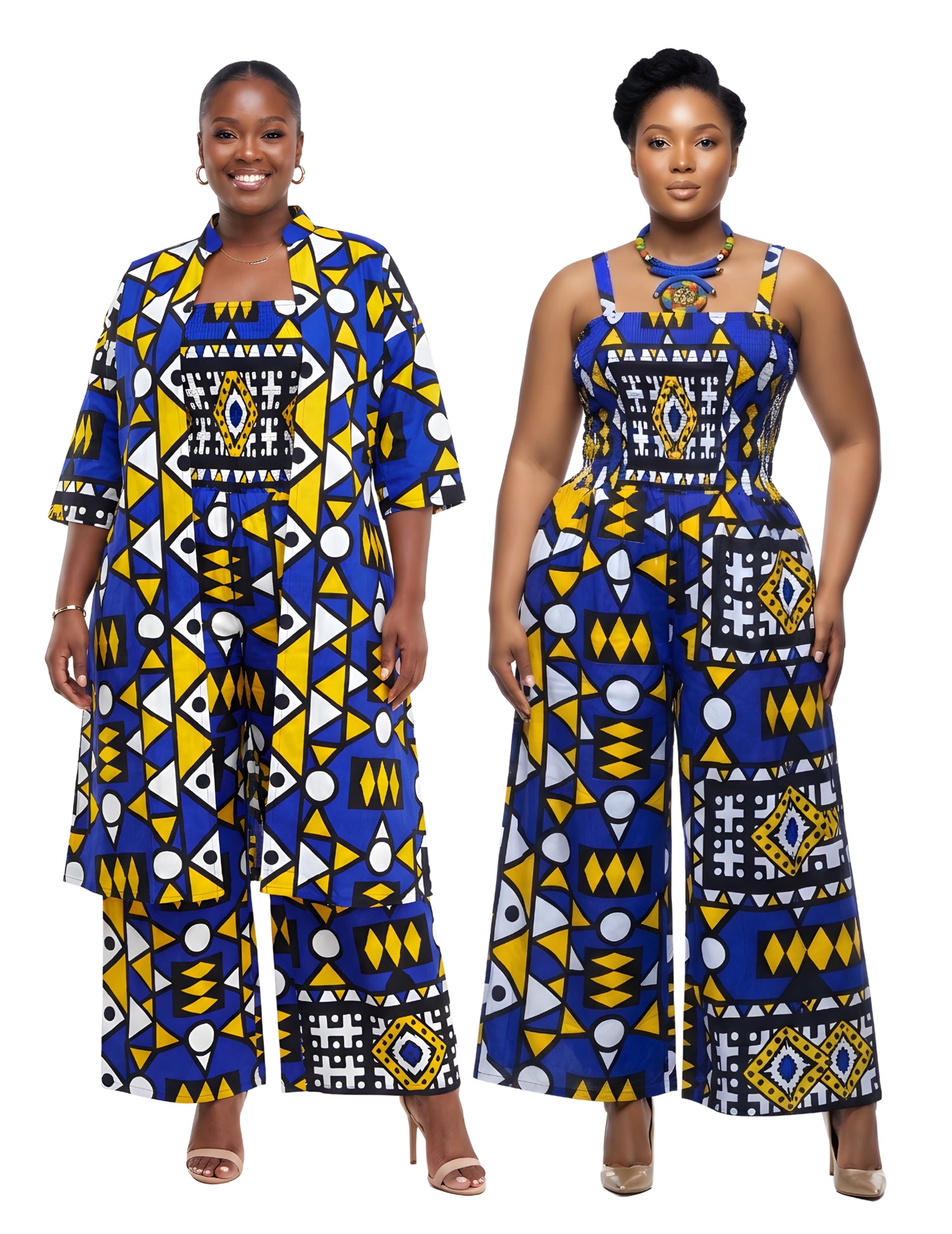 African Smocked Wide Leg Jumpsuit with Matching Kimono | One Size