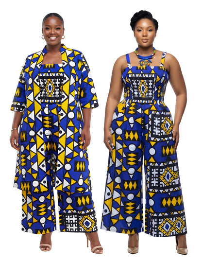 African Smocked Wide Leg Jumpsuit with Matching Kimono | One Size