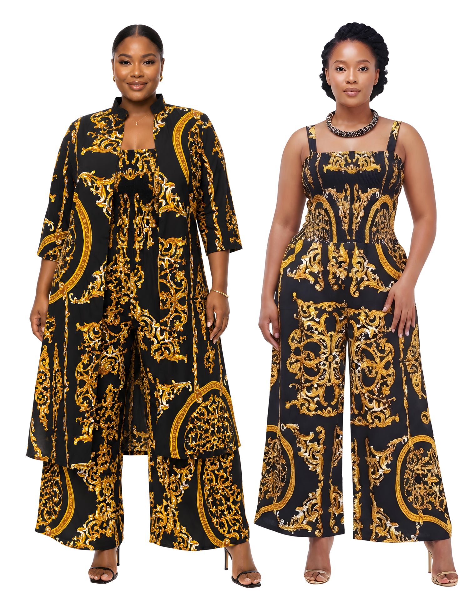 African Smocked Wide Leg Jumpsuit with Matching Kimono | One Size