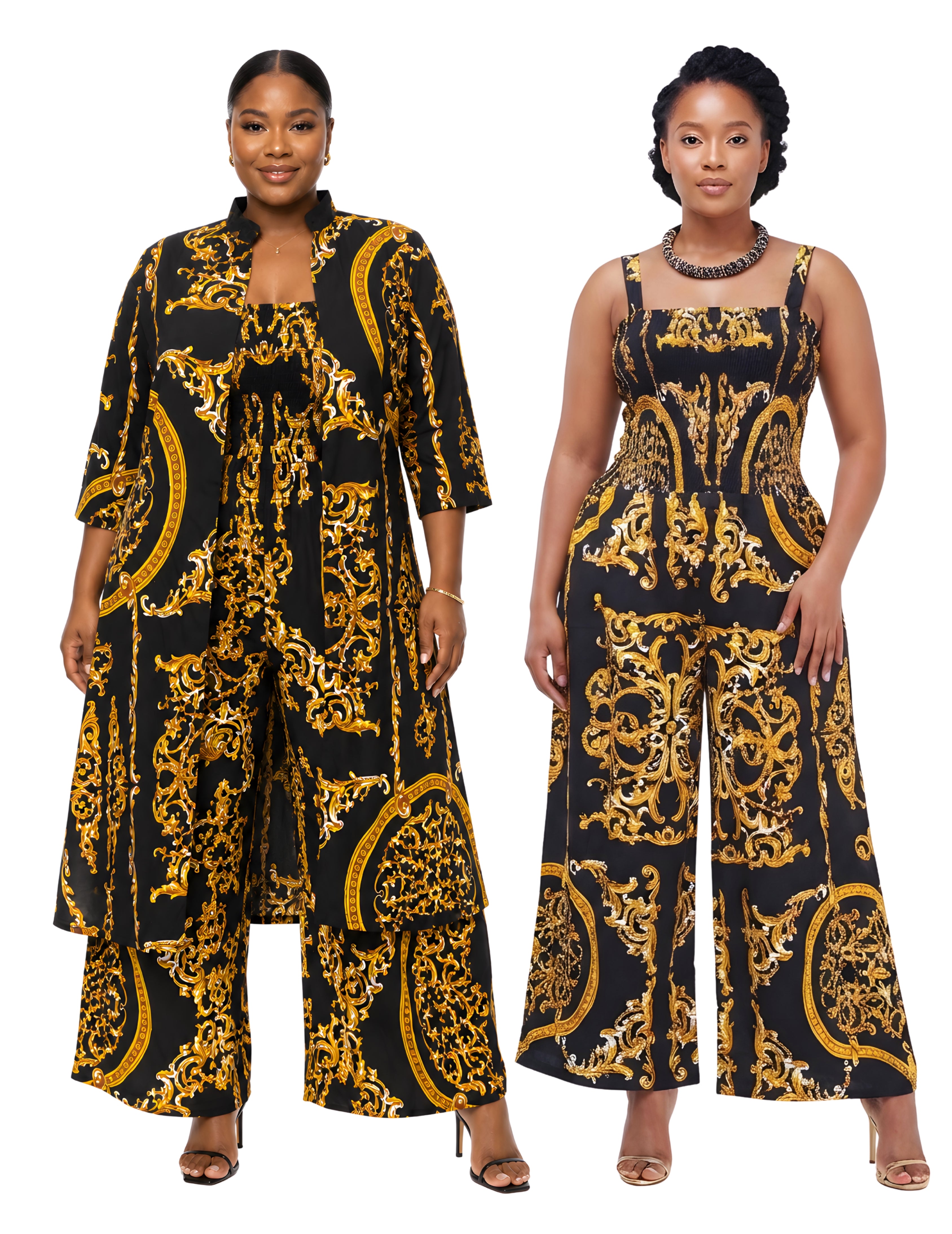 African Smocked Wide Leg Jumpsuit with Matching Kimono | One Size