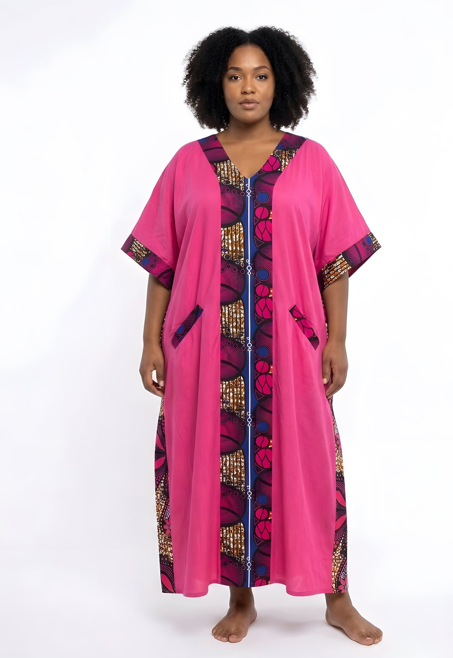 African Print Patchwork Kaftan Dress with Matching Headwrap | One Size