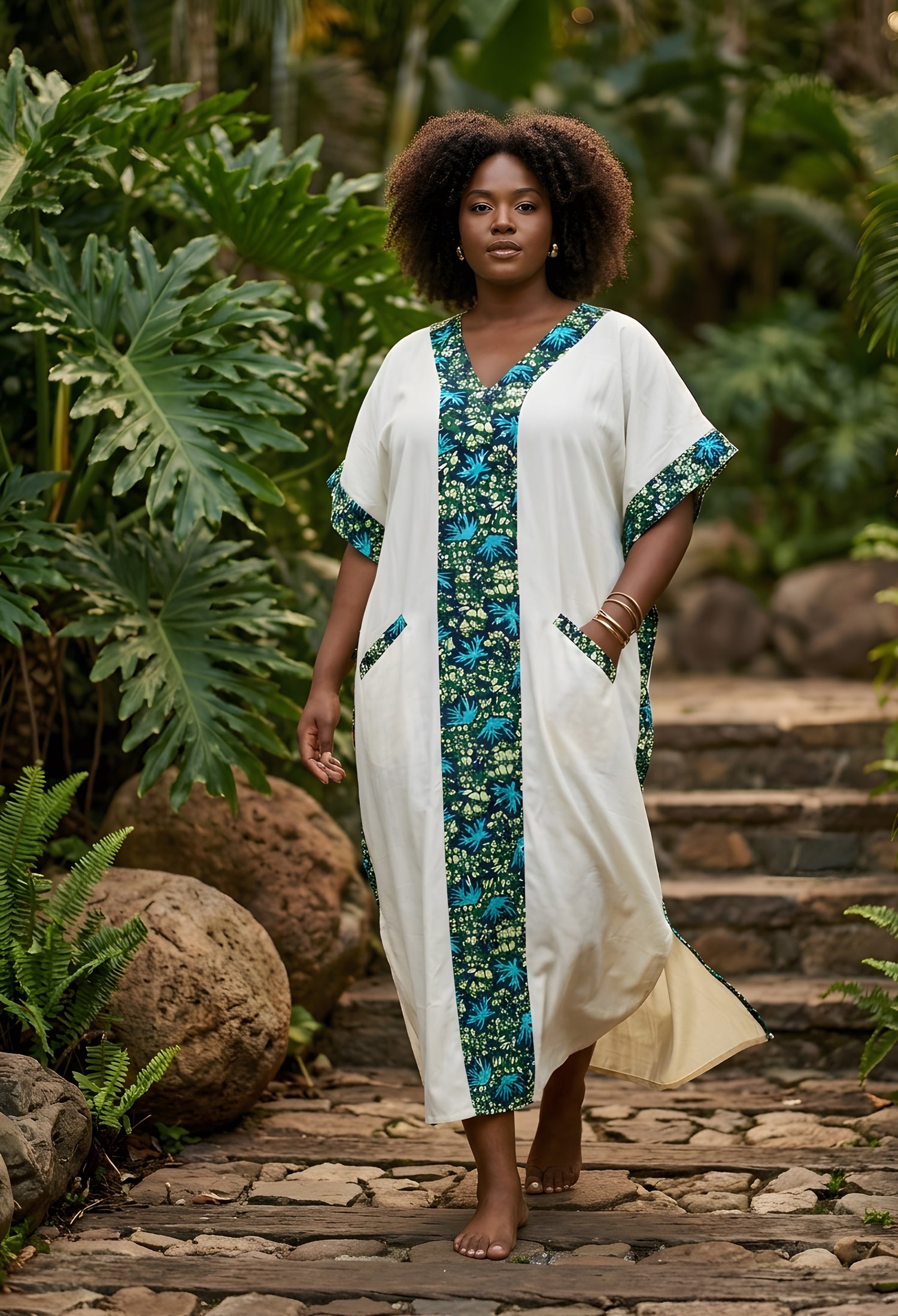 African Print Patchwork Kaftan Dress with Matching Headwrap | One Size