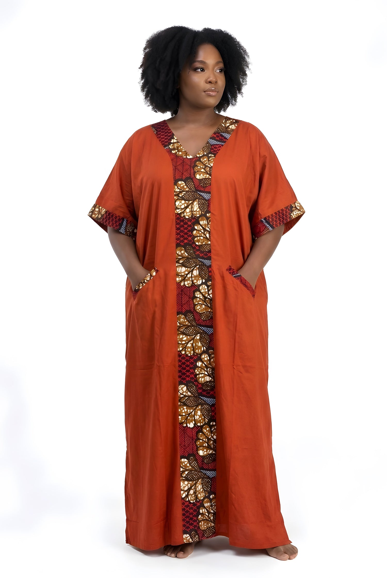 African Print Patchwork Kaftan Dress with Matching Headwrap | One Size
