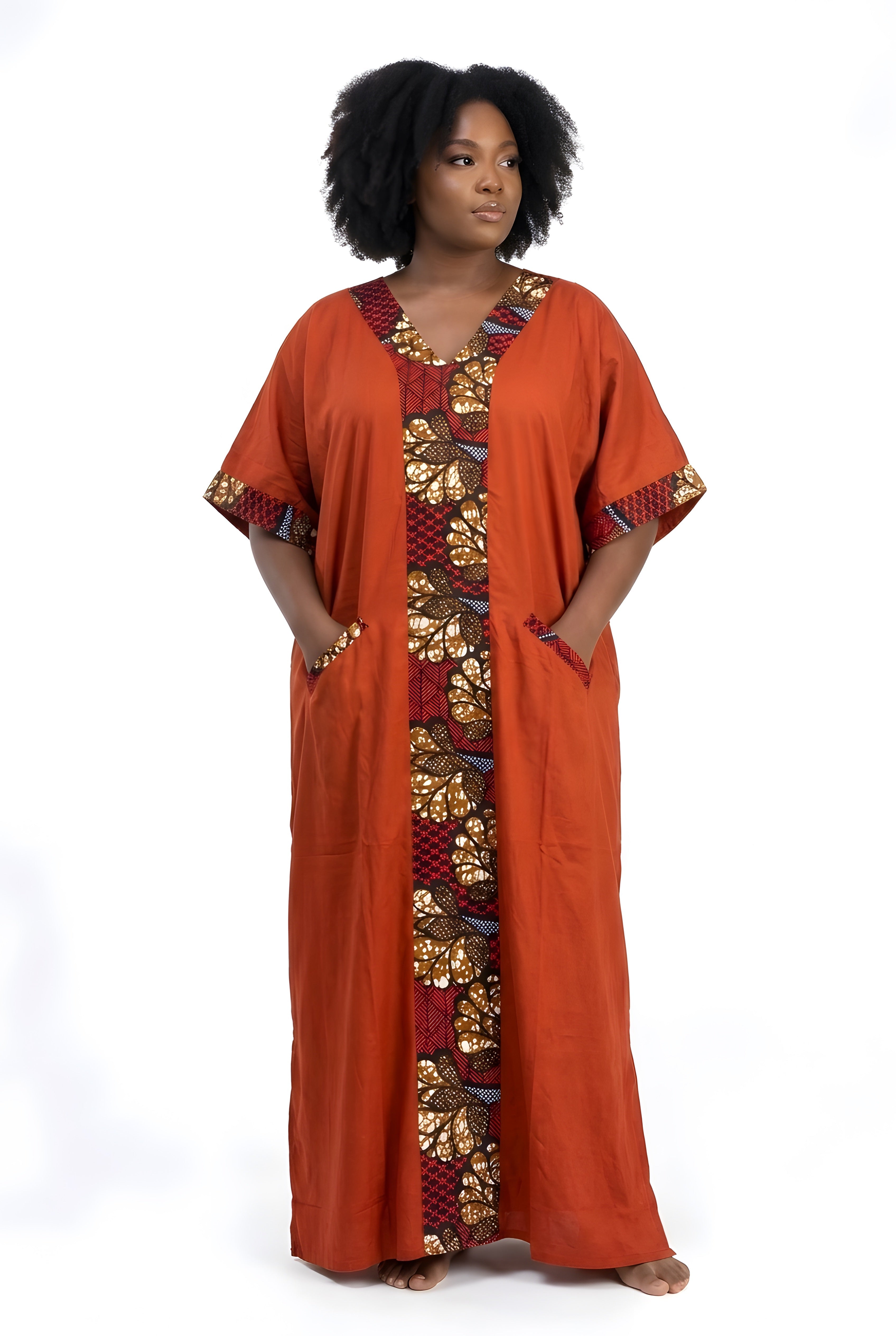 African Print Patchwork Kaftan Dress with Matching Headwrap | One Size