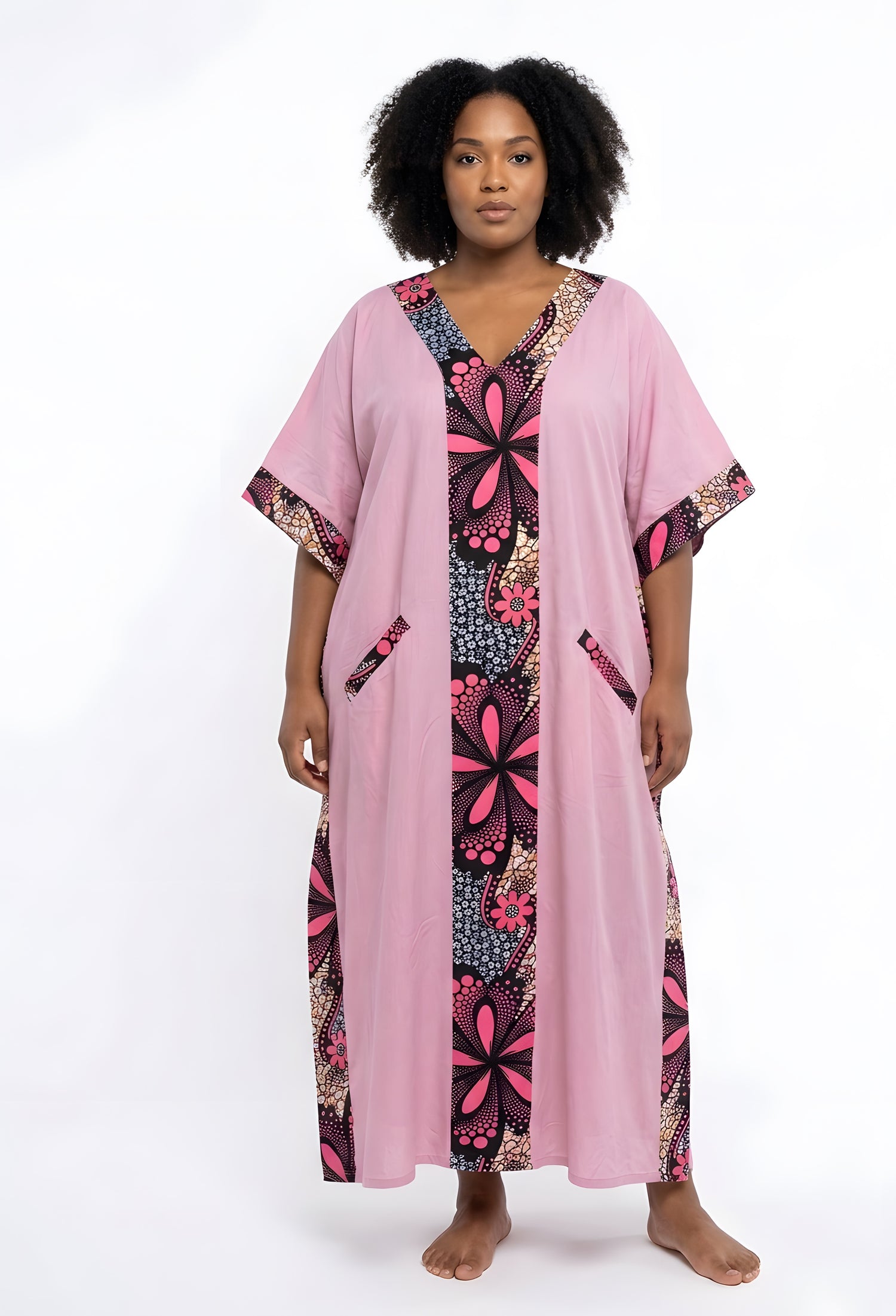 African Print Patchwork Kaftan Dress with Matching Headwrap | One Size