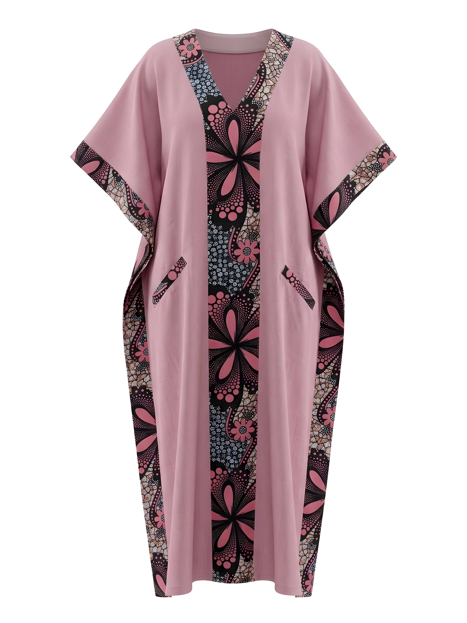 African Print Patchwork Kaftan Dress with Matching Headwrap | One Size