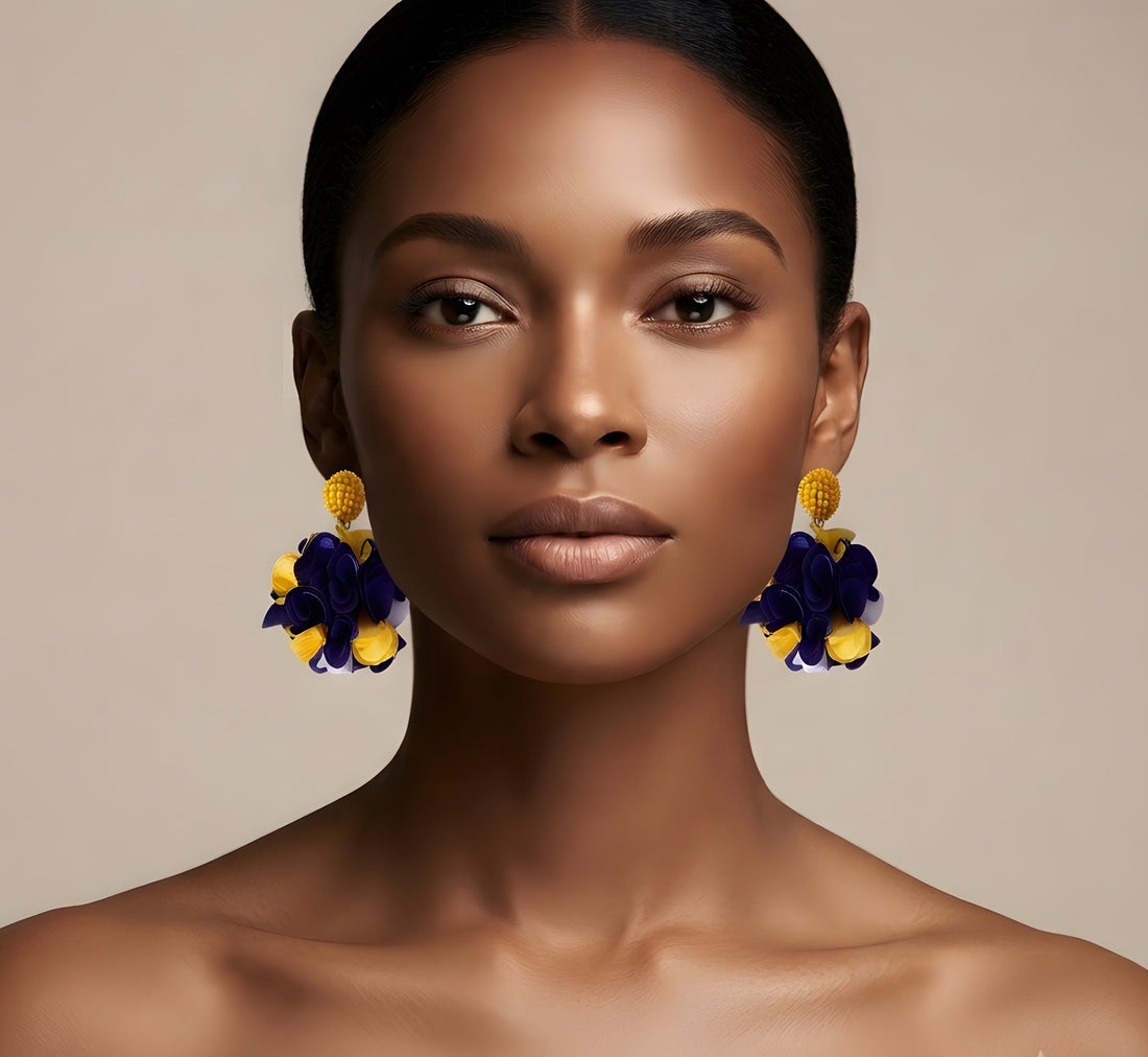 Colorful Handmade Blue Fabric Flower Earrings