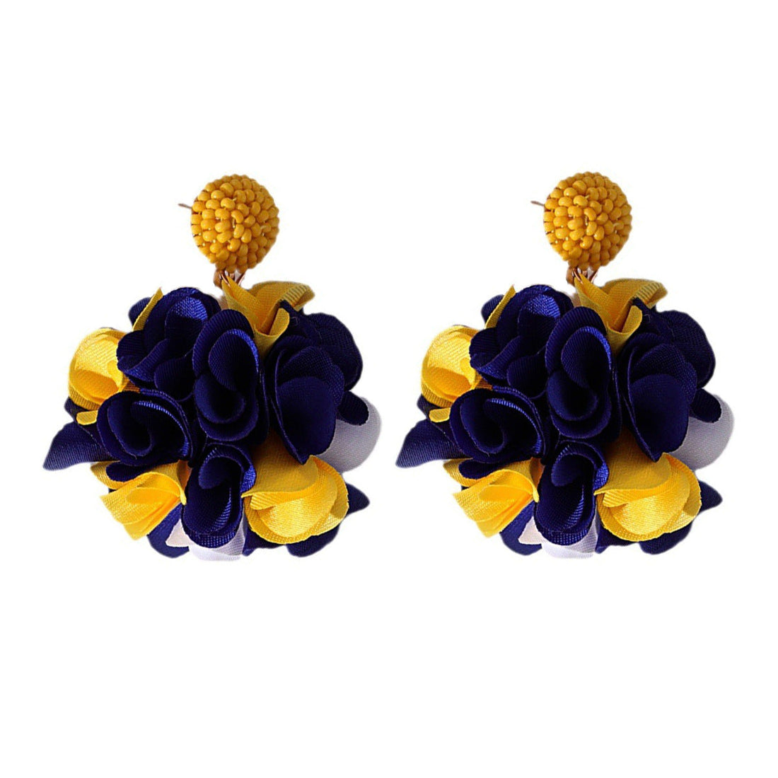 Colorful Handmade Blue Fabric Flower Earrings