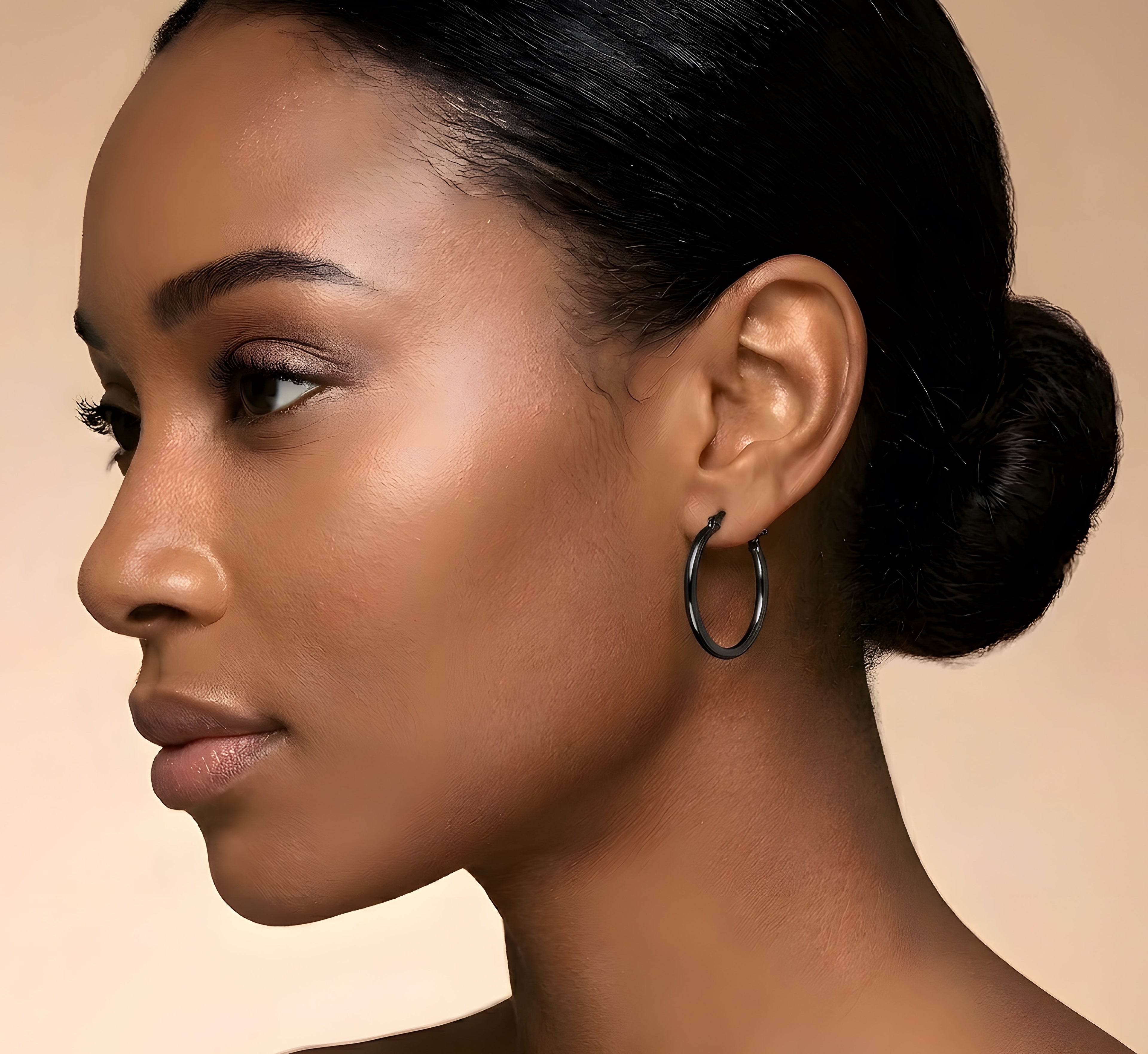 Classic Black Stainless Steel Hoop Earrings | Various Sizes