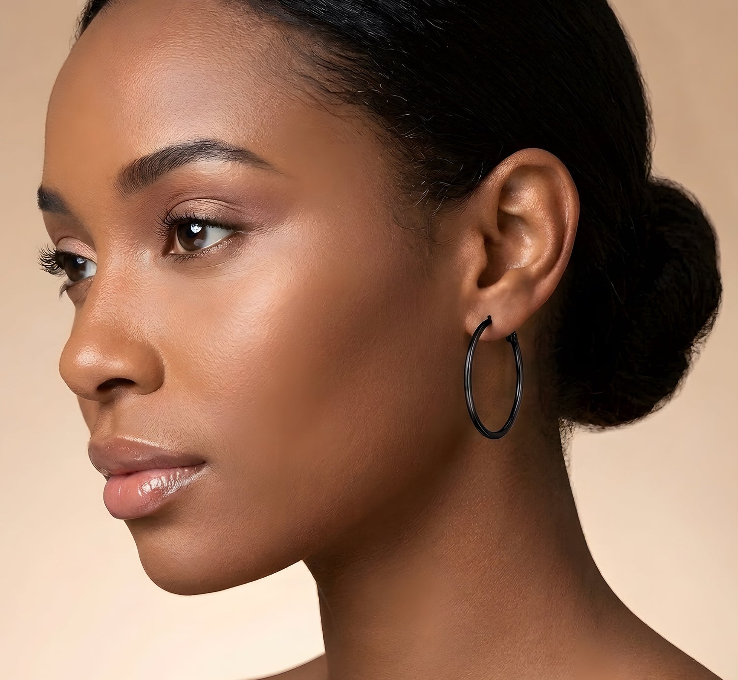 Classic Black Stainless Steel Hoop Earrings | Various Sizes
