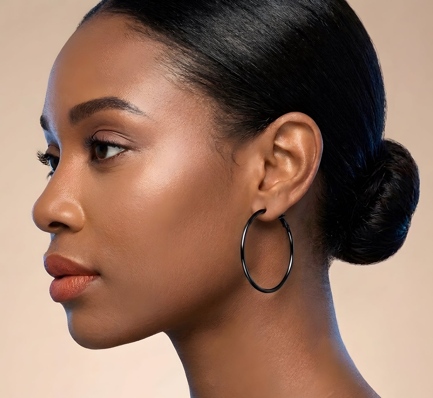 Classic Black Stainless Steel Hoop Earrings | Various Sizes