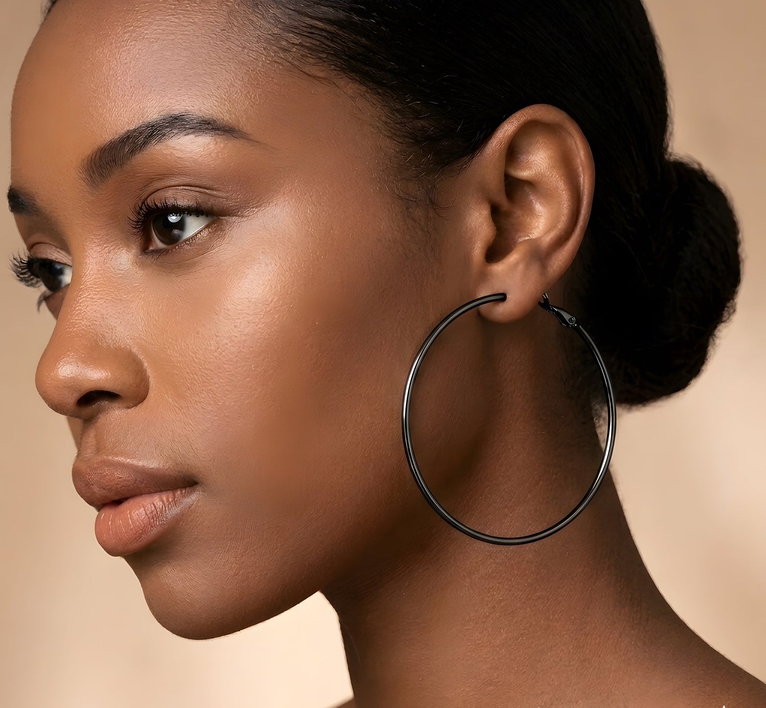 Classic Black Stainless Steel Hoop Earrings | Various Sizes