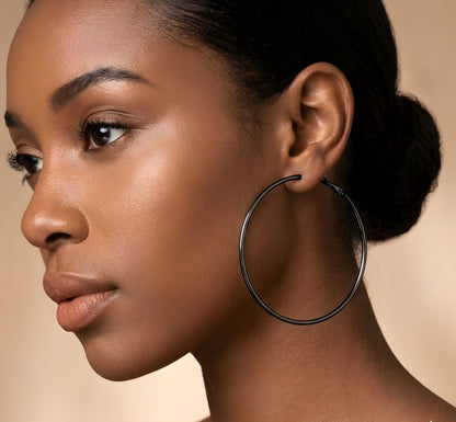 Classic Black Stainless Steel Hoop Earrings | Various Sizes