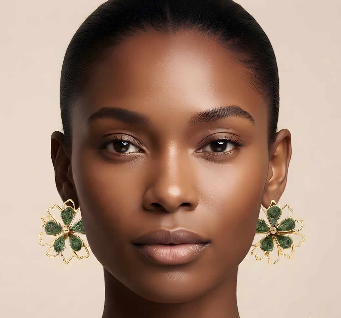 High-End Gold Green Flower Earrings