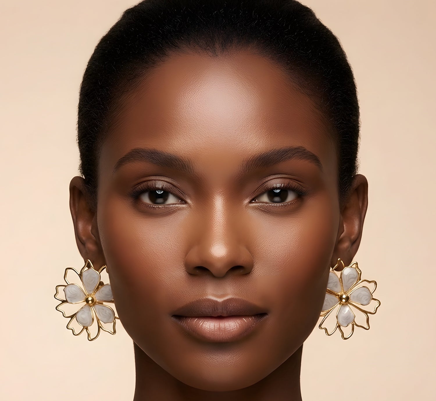 High-End Gold White Flower Earrings