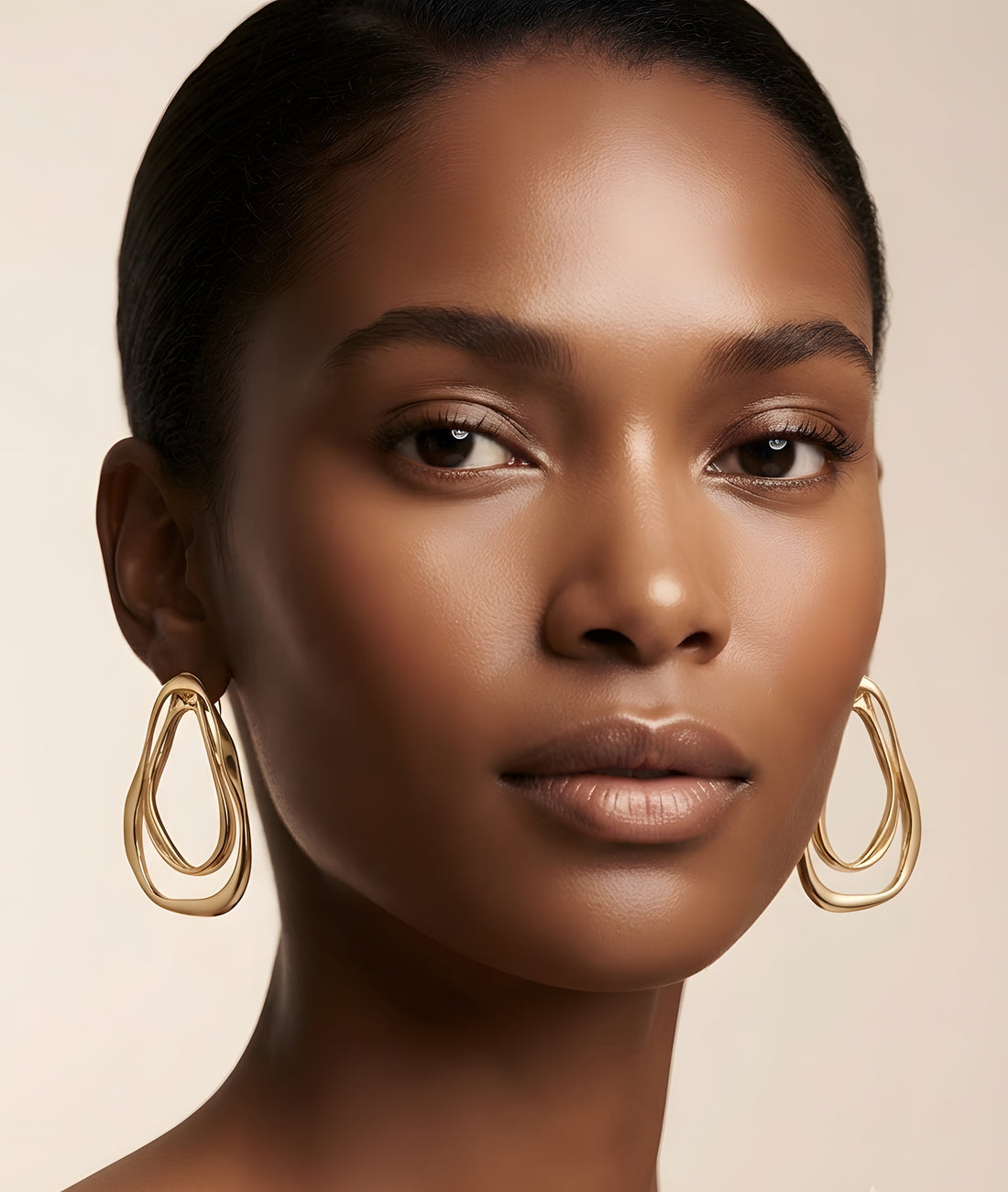 High-End Gold Double Hoop Metal Earrings