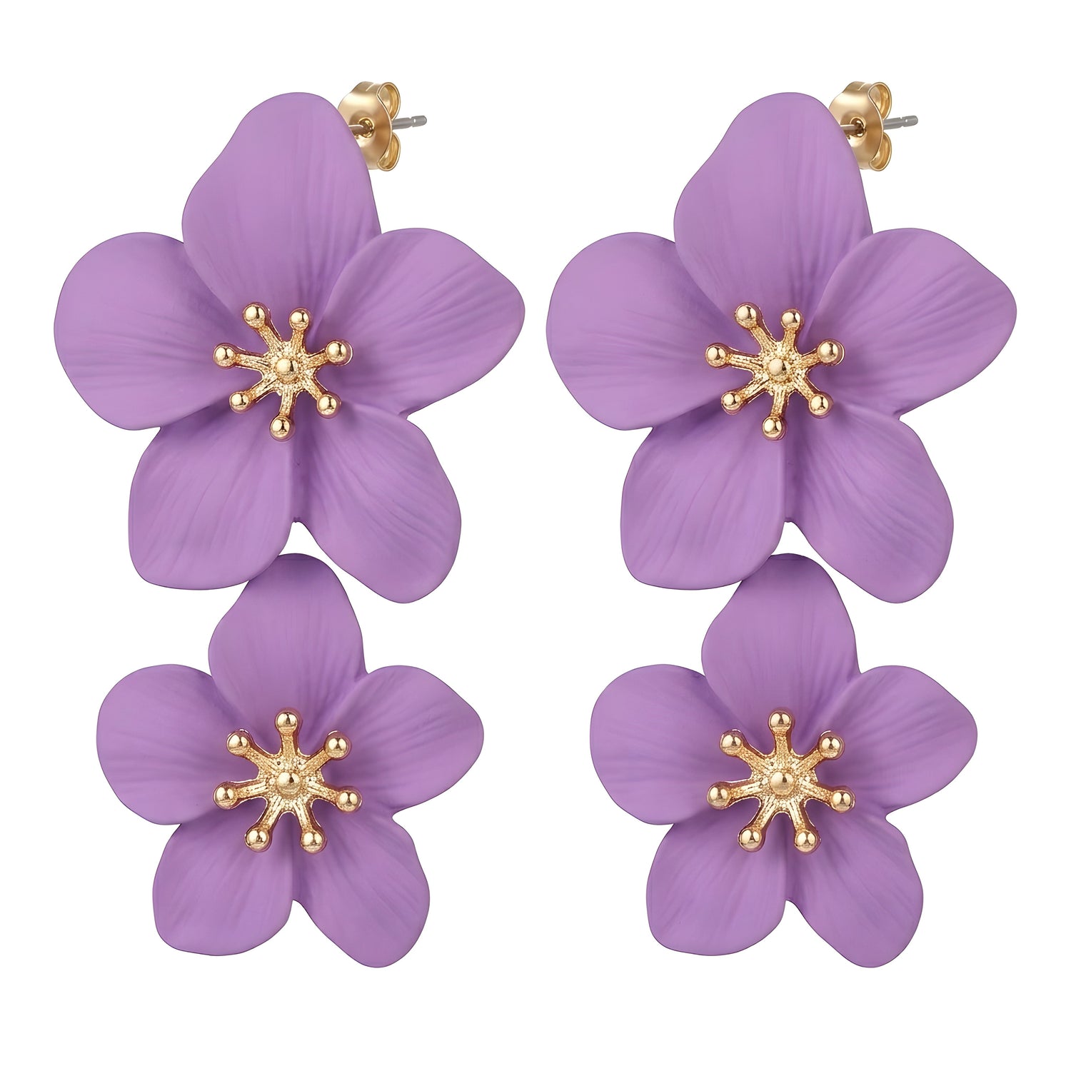 Gold Plated Metal Floral Stud Earrings | 5 Colors