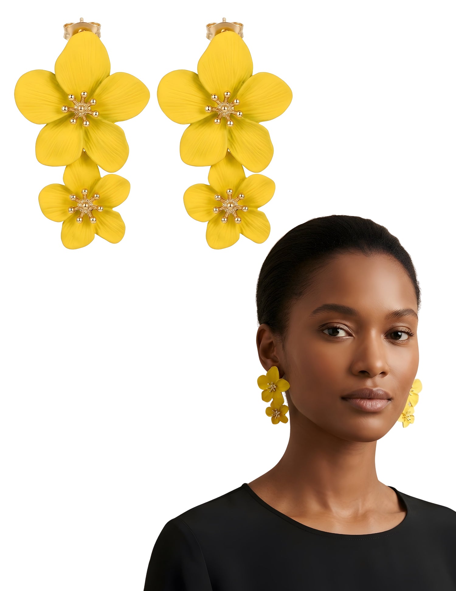 Gold Plated Metal Floral Stud Earrings | 5 Colors