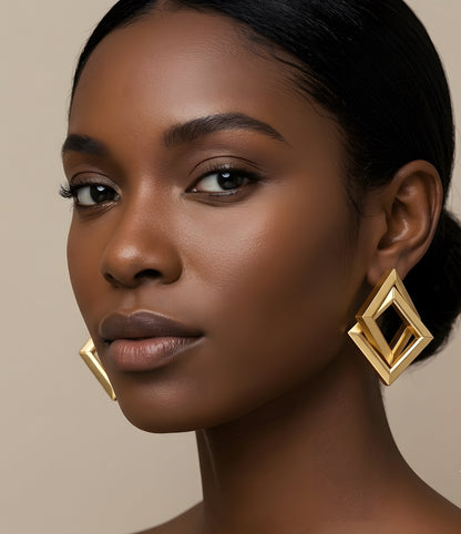 Gold High End Metal Double Rhombus Earrings