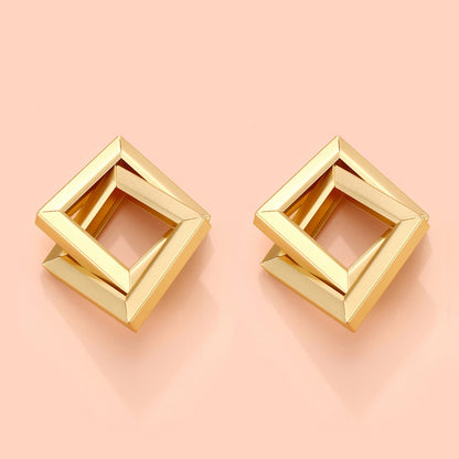Gold High End Metal Double Rhombus Earrings