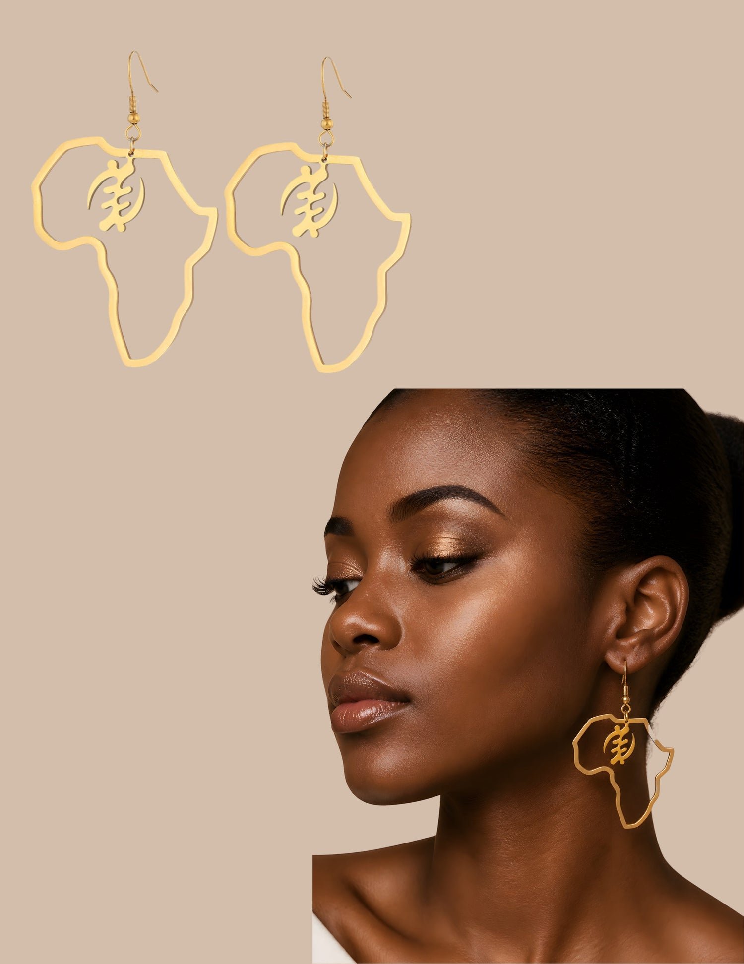 Africa Map With Adinkra Symbol Earrings