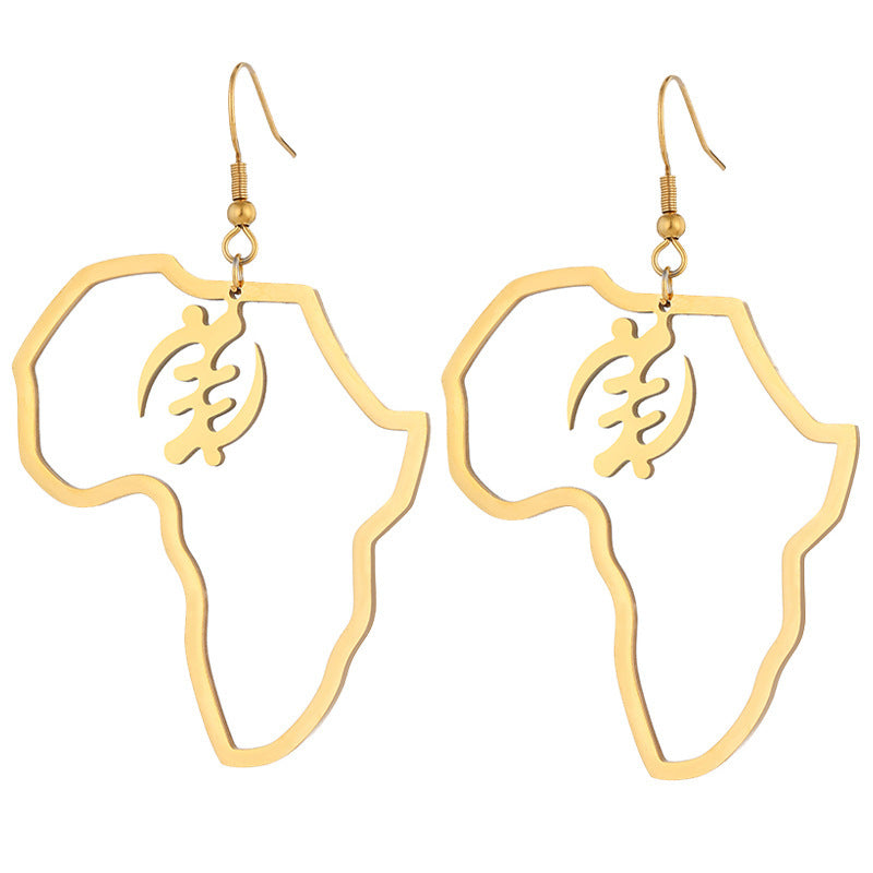 Africa Map With Adinkra Symbol Earrings