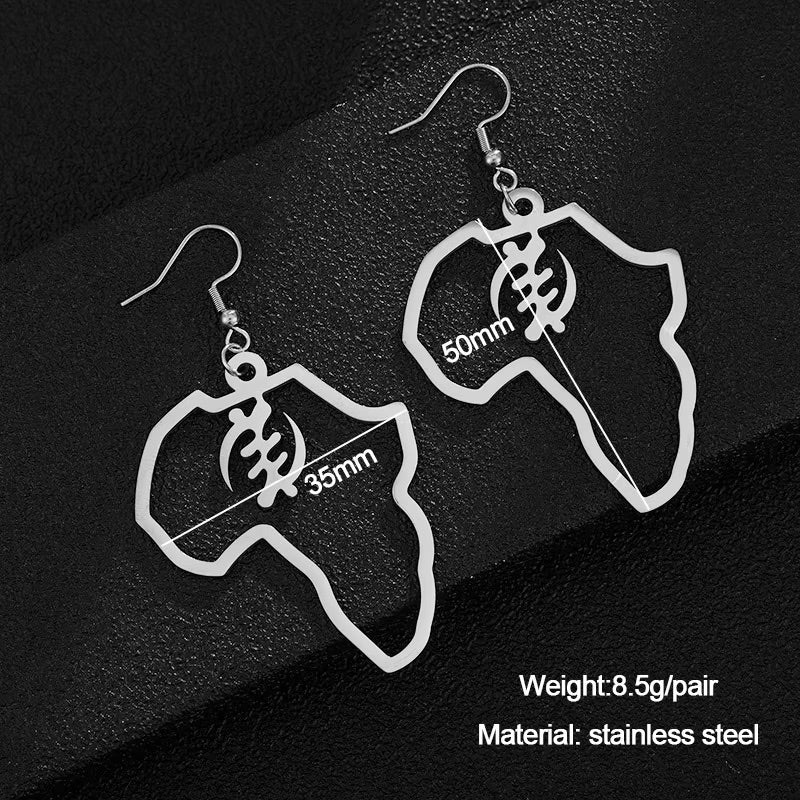 Africa Map With Adinkra Symbol Earrings