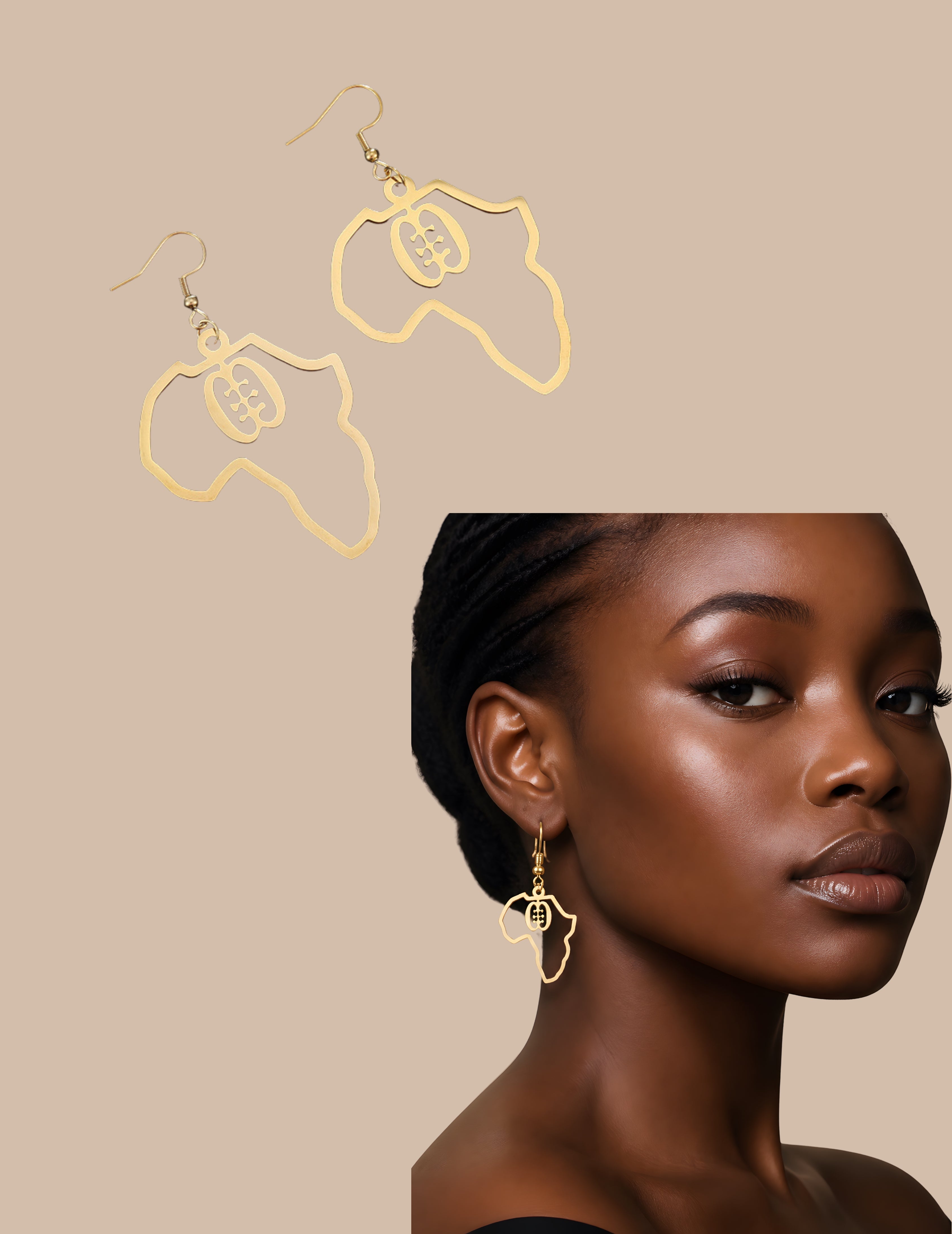 Africa Map With Adinkra Symbol Earrings