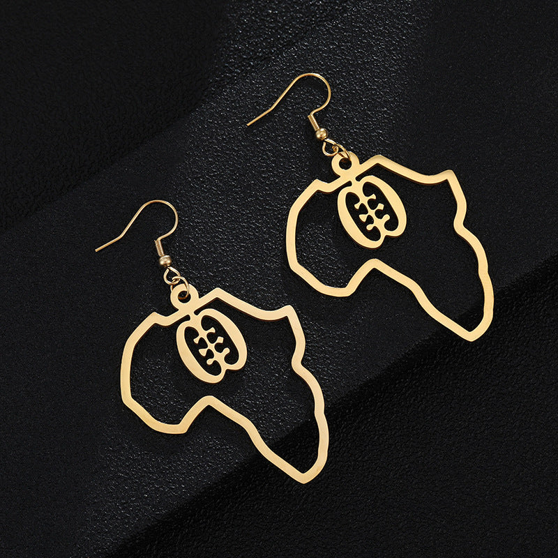 Africa Map With Adinkra Symbol Earrings